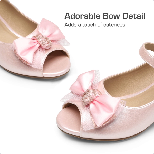 Girls’ Open-Toe Bow Dress Shoes - PINK-PU - 4